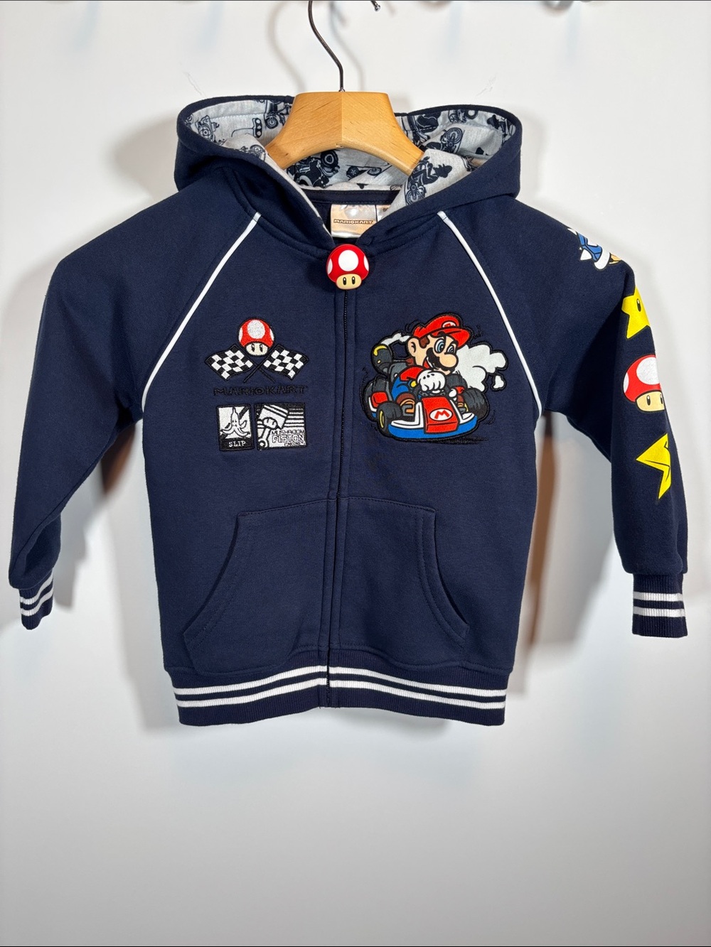 Mario Kart Navy Full Zip Hoodie Jacket Nintendo Graphics Boys XS (4/5)